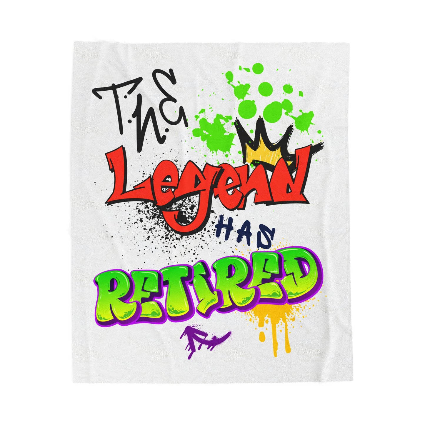 White t-shirt with colorful text and graphics on a white background