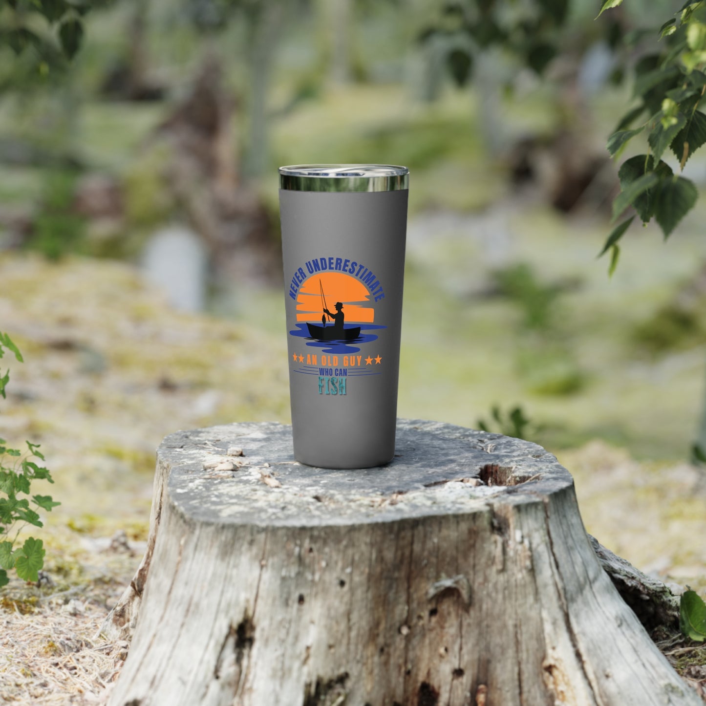 Never Underestimate an Old Guy Who Can Fish 22 oz Travel Mug