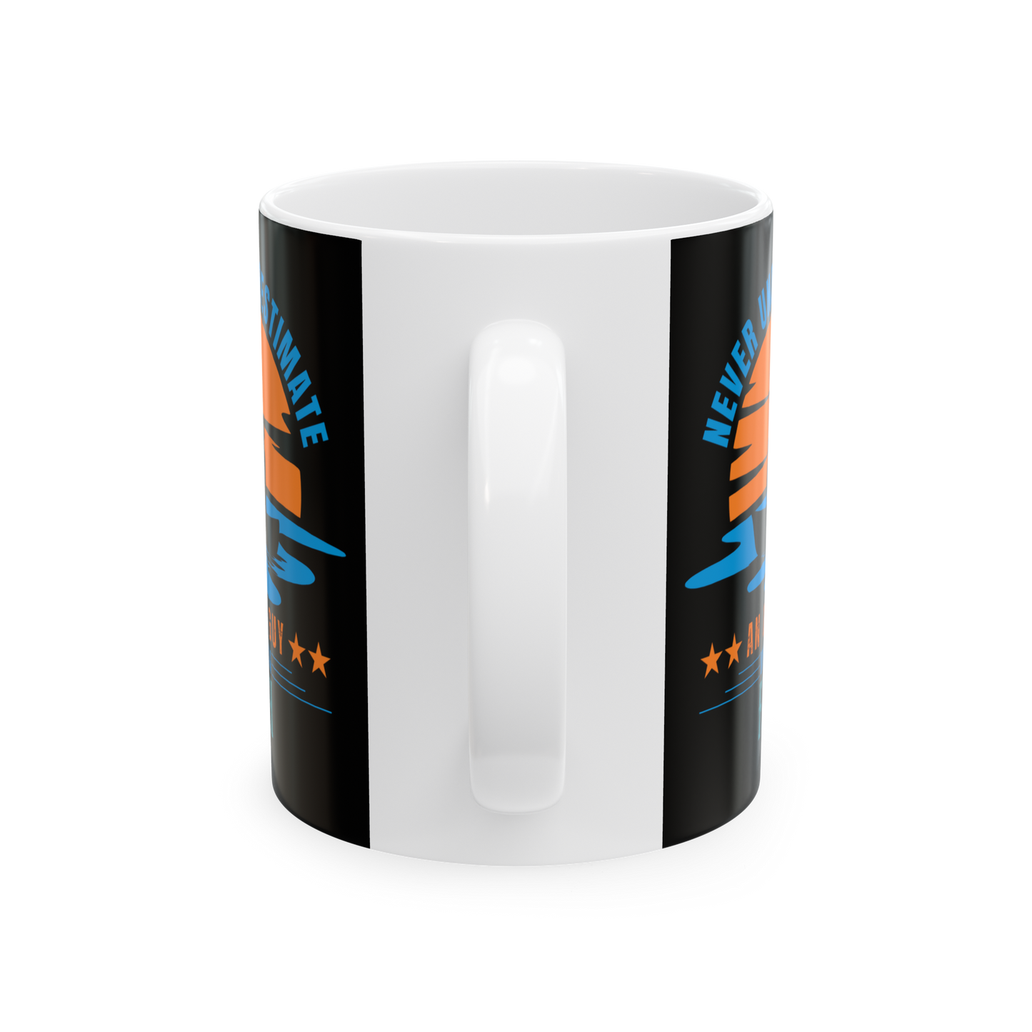 Never Underestimate an Old Guy Who Can Fish Funny Mug (Black)
