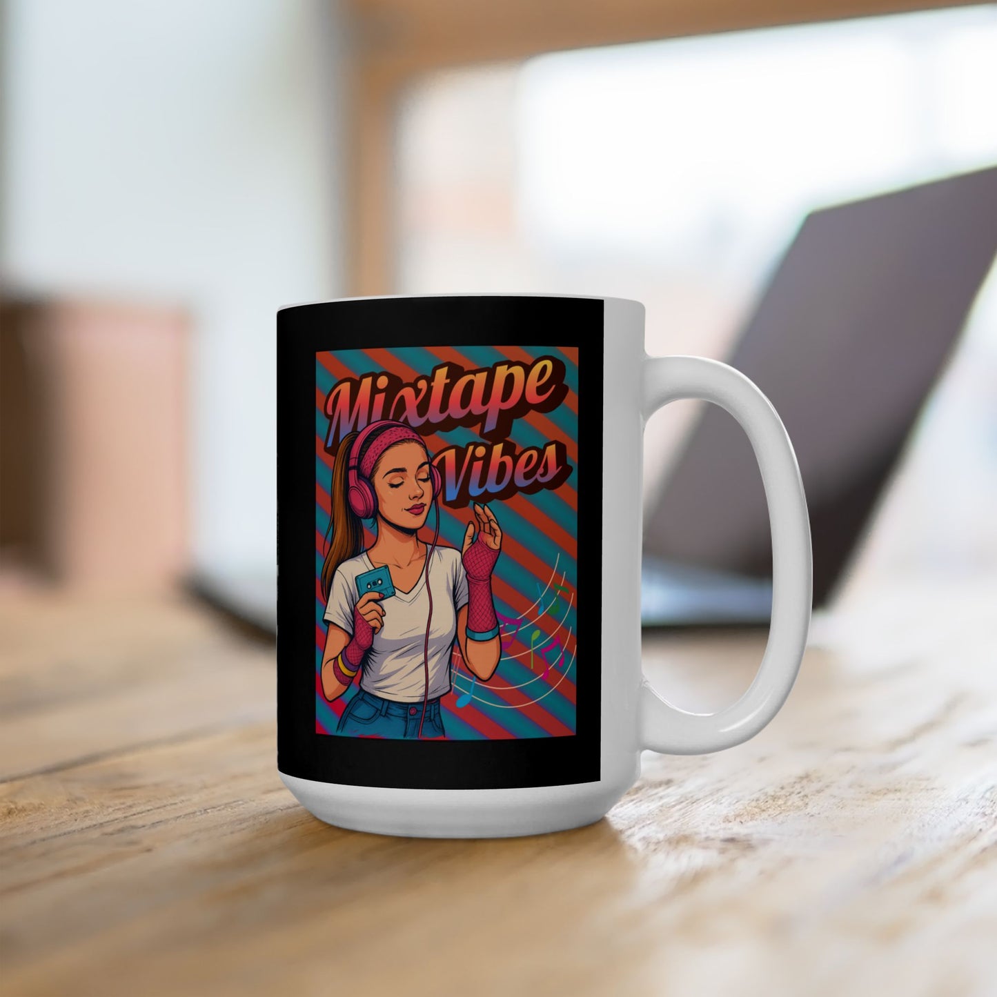 Mixtape Vibes Teen Girl Nostalgic Ceramic Mug (Black)