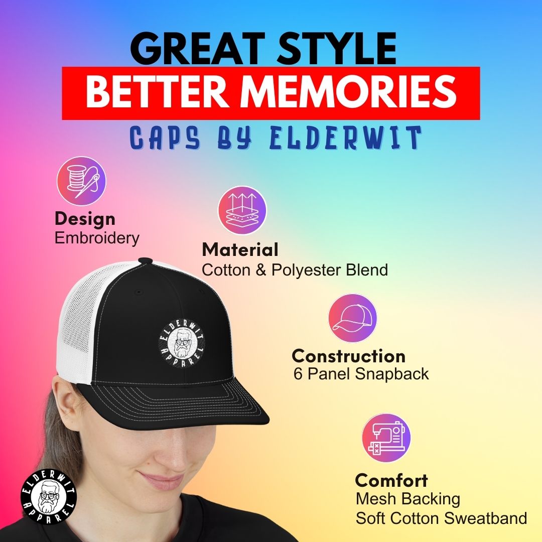 Elderwit Apparel Mascot Logo Embroidery Snapback Cap