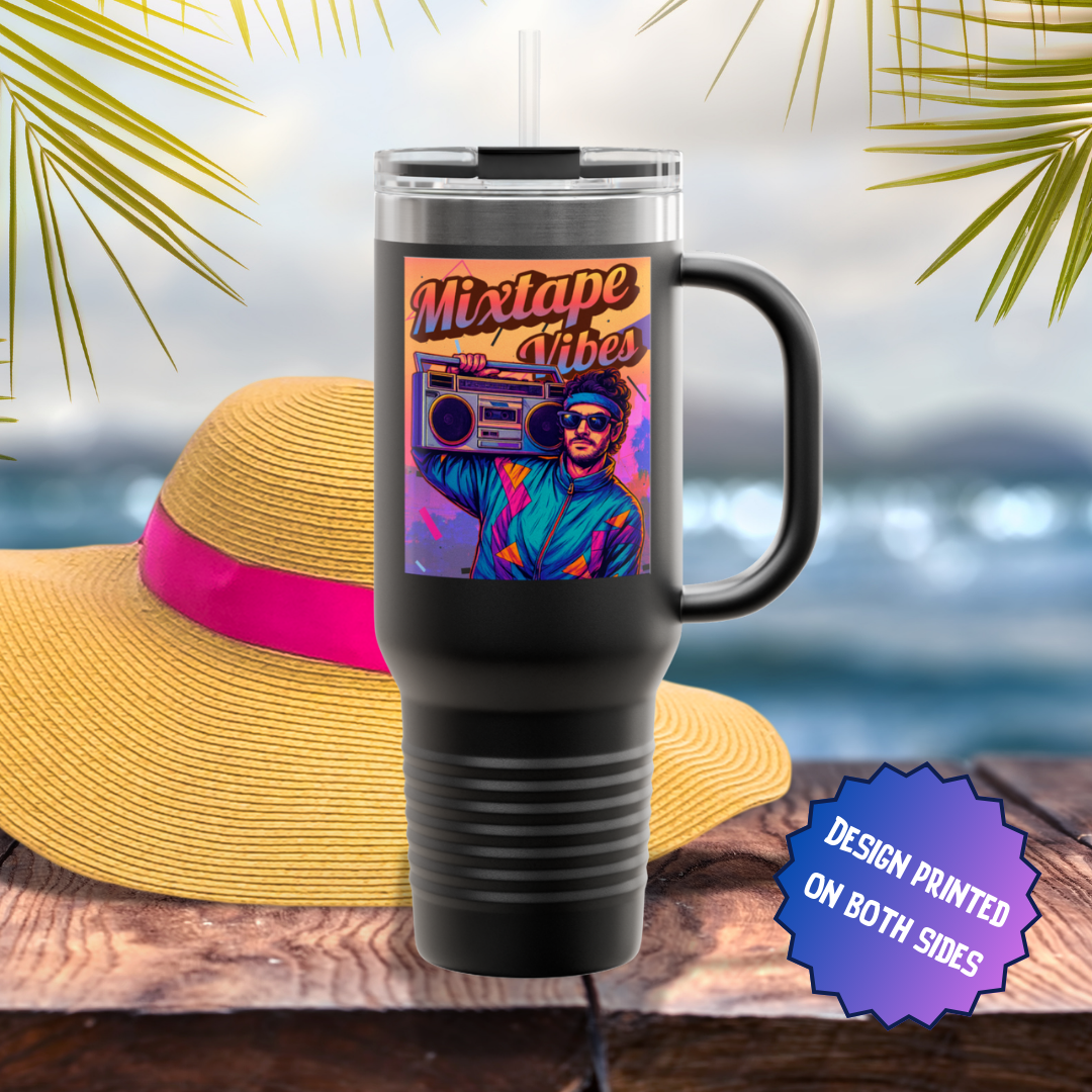 Mixtape Vibes Boom Box Guy 80s Style Stainless Steel Tumbler