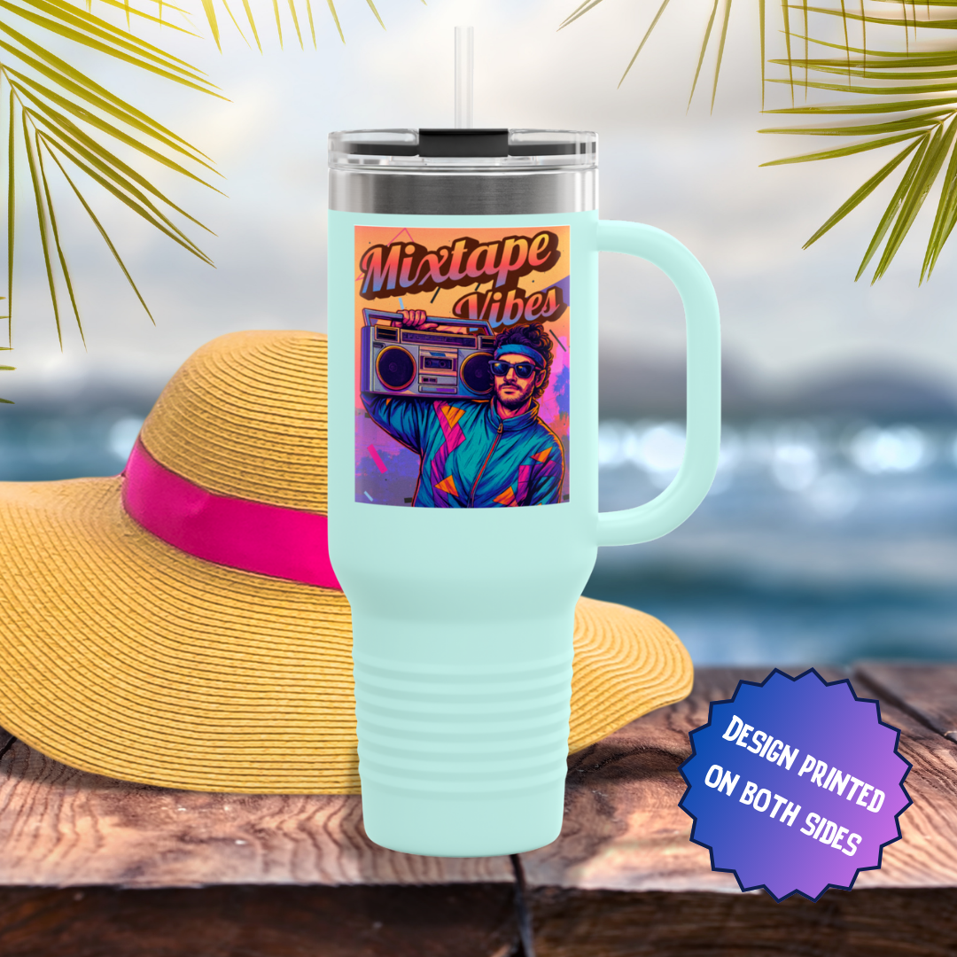 Mixtape Vibes Boom Box Guy 80s Style Stainless Steel Tumbler