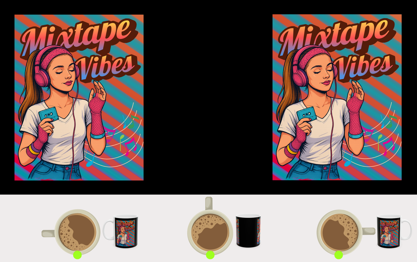 Mixtape Vibes Teen Girl Nostalgic Ceramic Mug (Black)