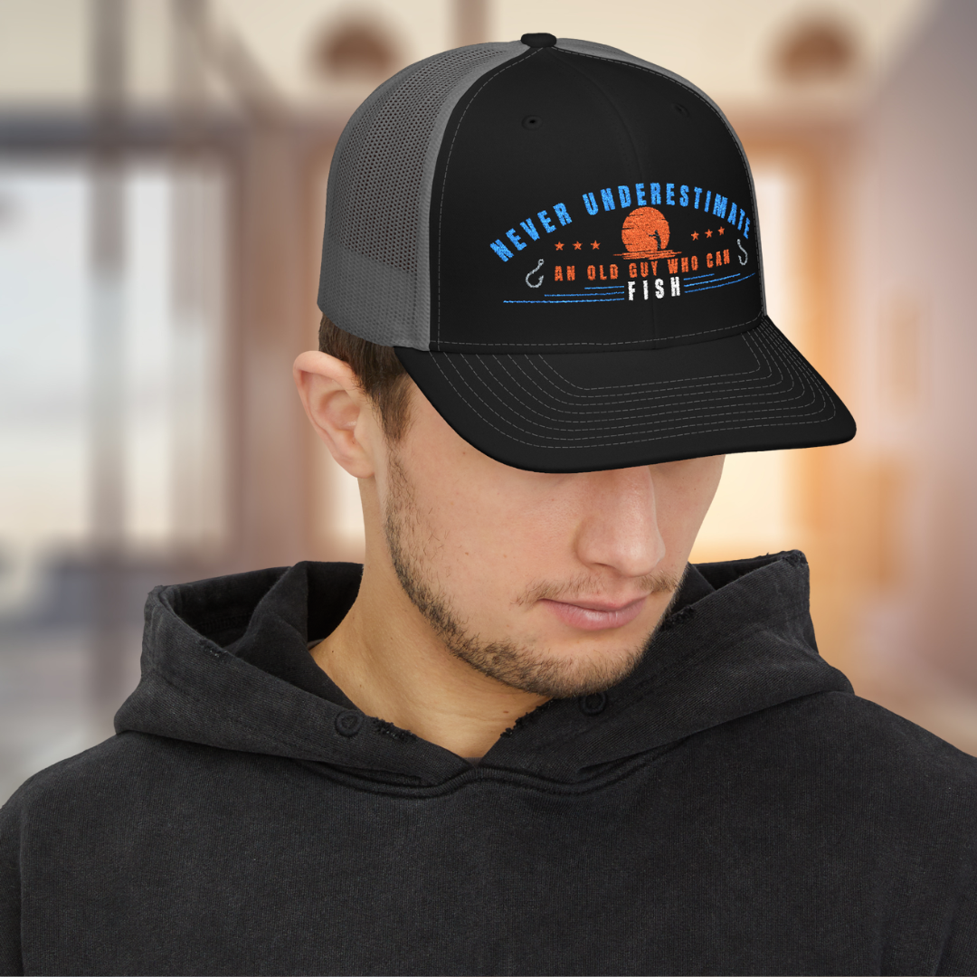 Never Underestimate an Old Guy Who Can Fish Snapback Embroidery Cap