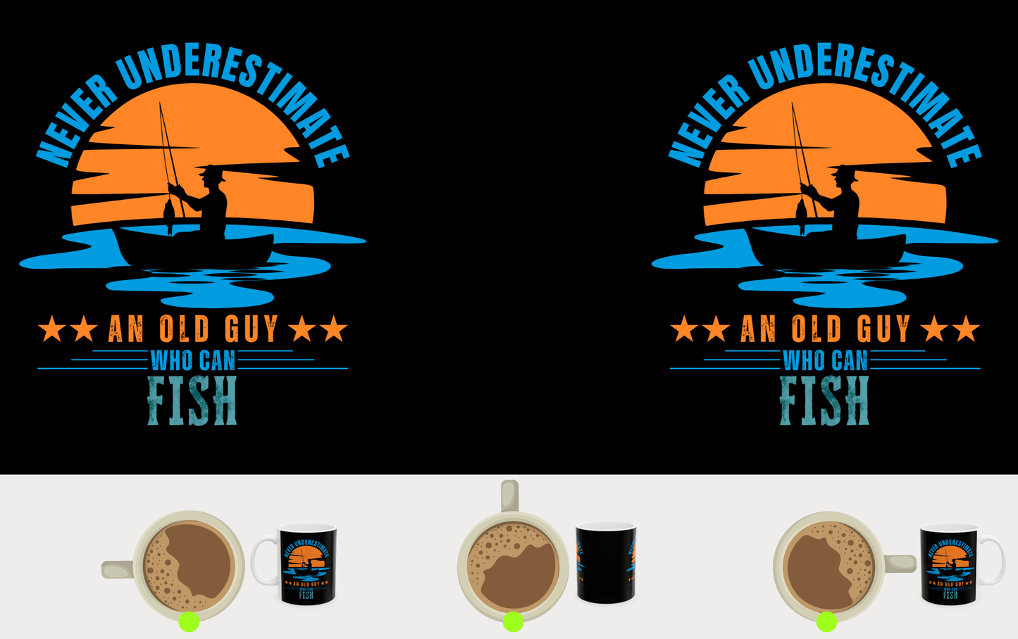 Never Underestimate an Old Guy Who Can Fish Funny Mug (Black)