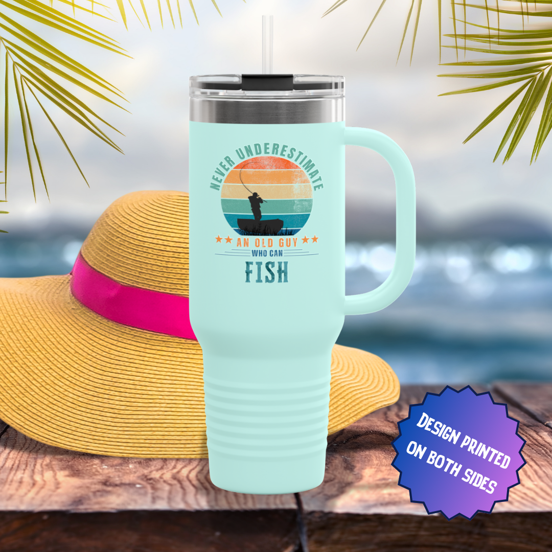 Never Underestimate an Old Guy Who Can Fish Travel Mug
