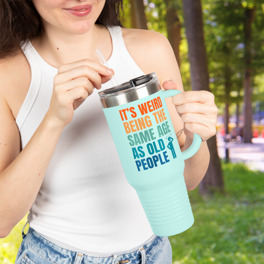 Weird Being Same Age as Old People Headscratcher Travel Mug