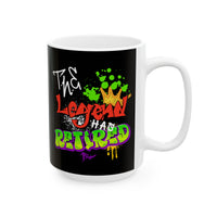 Right side Mug with colorful text design on a black background