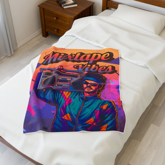 30X40 Colorful 'Mixtape Vibes' blanket draped over a bed