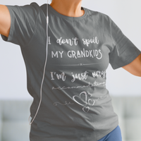 Heather gray tee that reads I Don't Spoil My Grandkids, I'm Just Very Accommodating with heart shapes