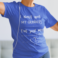Royal blue tee that reads I Don't Spoil My Grandkids, I'm Just Very Accommodating with heart shapes
