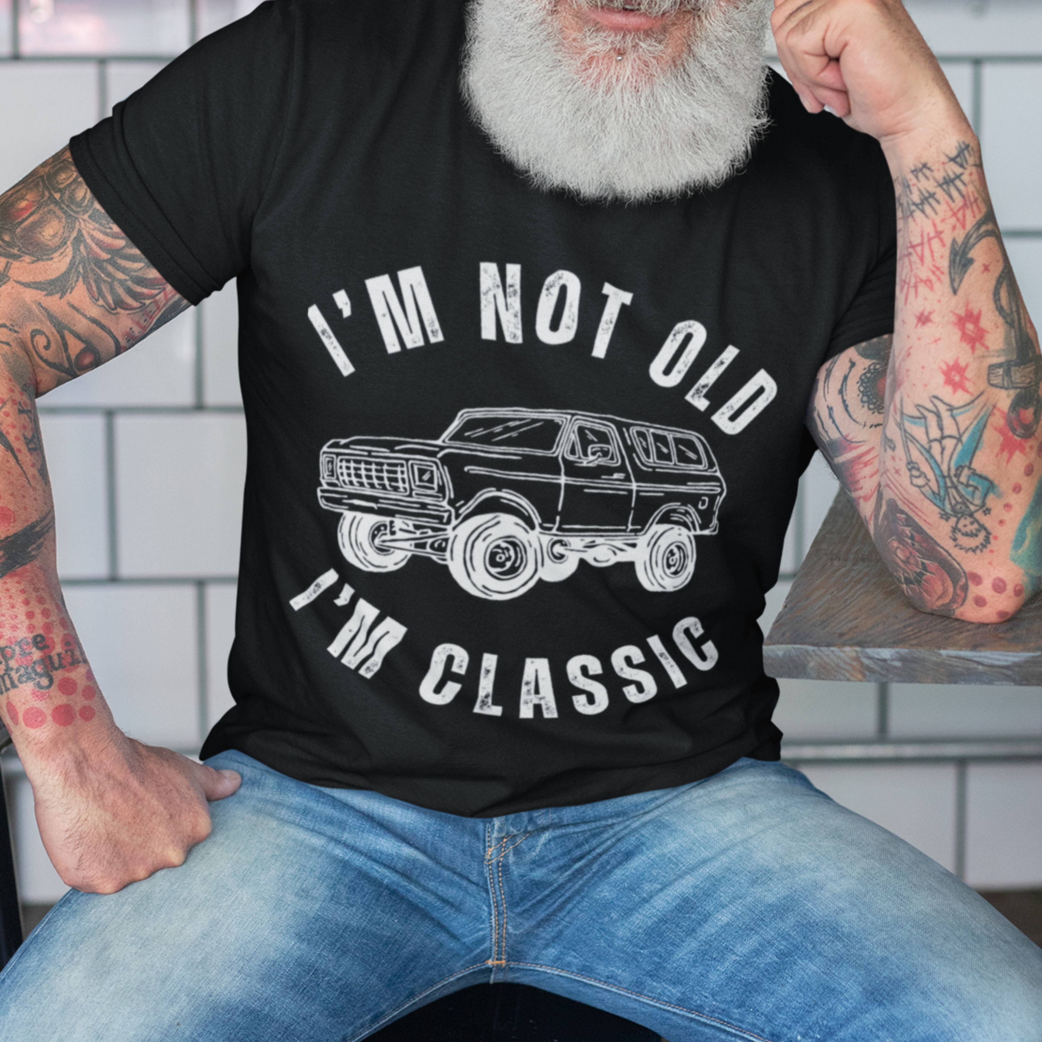 Black tee featuring contour drawing similar in style to the classic GMC Blazer from late twentieth century 