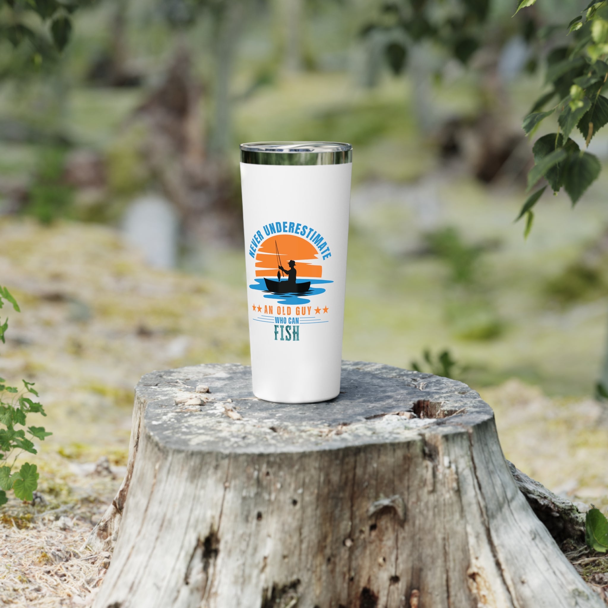 Never Underestimate an Old Guy Who Can Fish 22 oz Travel Mug