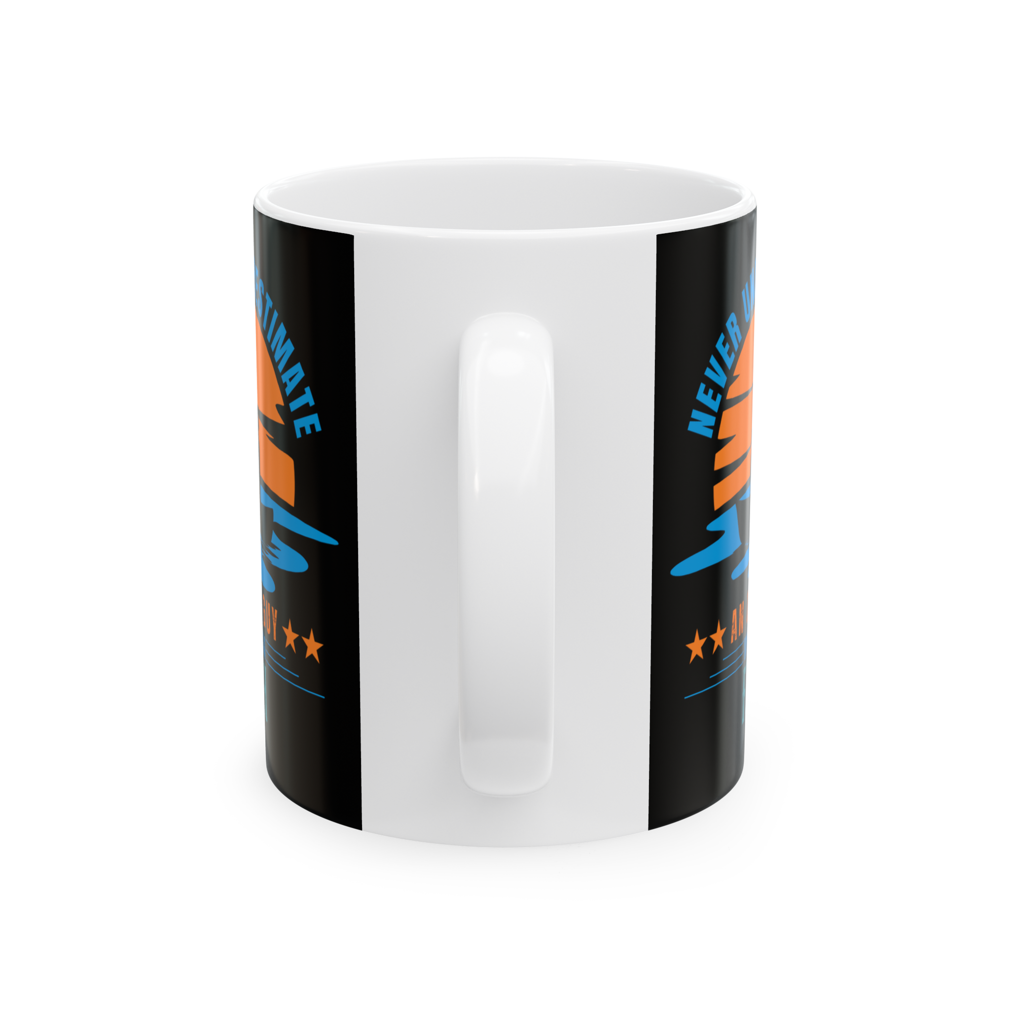 Never Underestimate an Old Guy Who Can Fish Funny Mug (Black)
