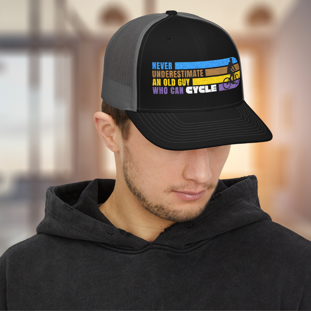 Cycling Hat: Never Underestimate an Old Guy Who Can Cycle Embroidered Snapback Cap