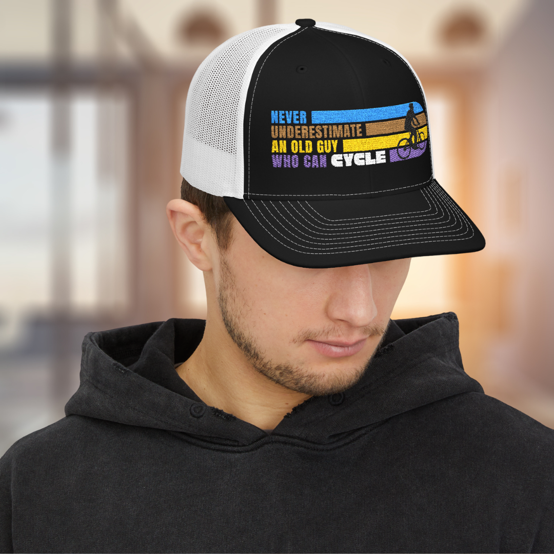 Cycling Hat: Never Underestimate an Old Guy Who Can Cycle Embroidered Snapback Cap