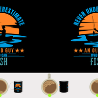 Never Underestimate an Old Guy Who Can Fish Funny Mug (Black)