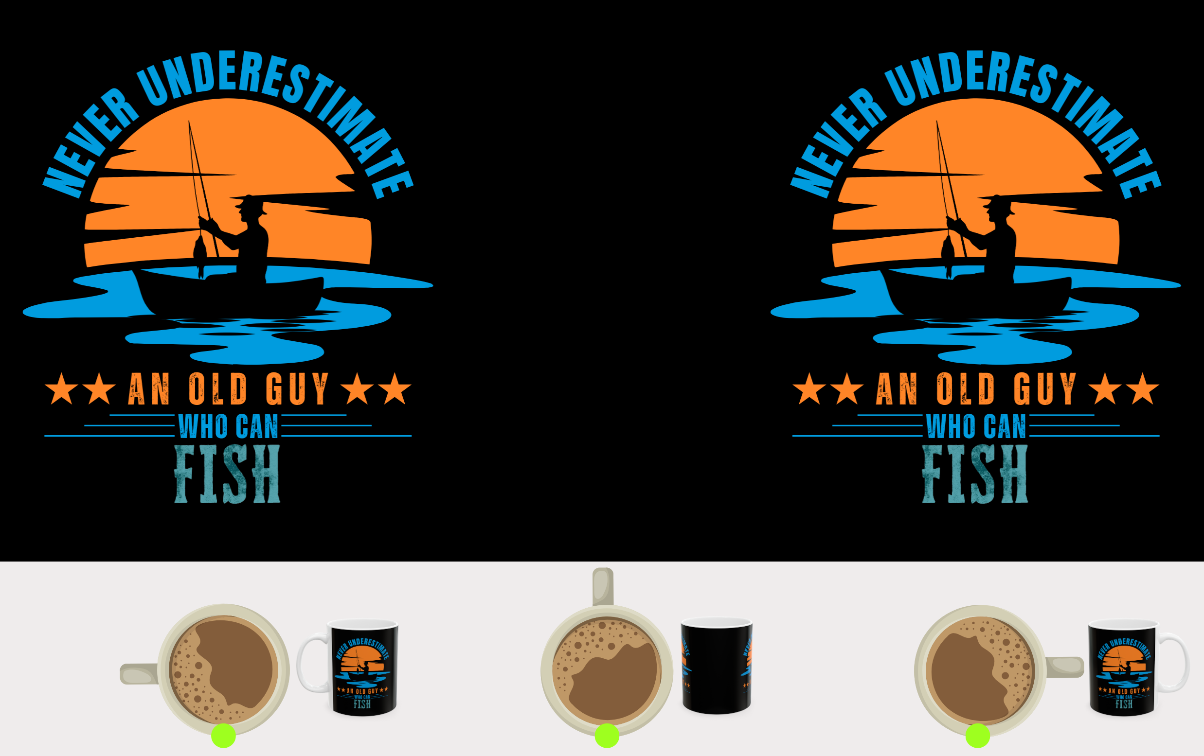 Never Underestimate an Old Guy Who Can Fish Funny Mug (Black)
