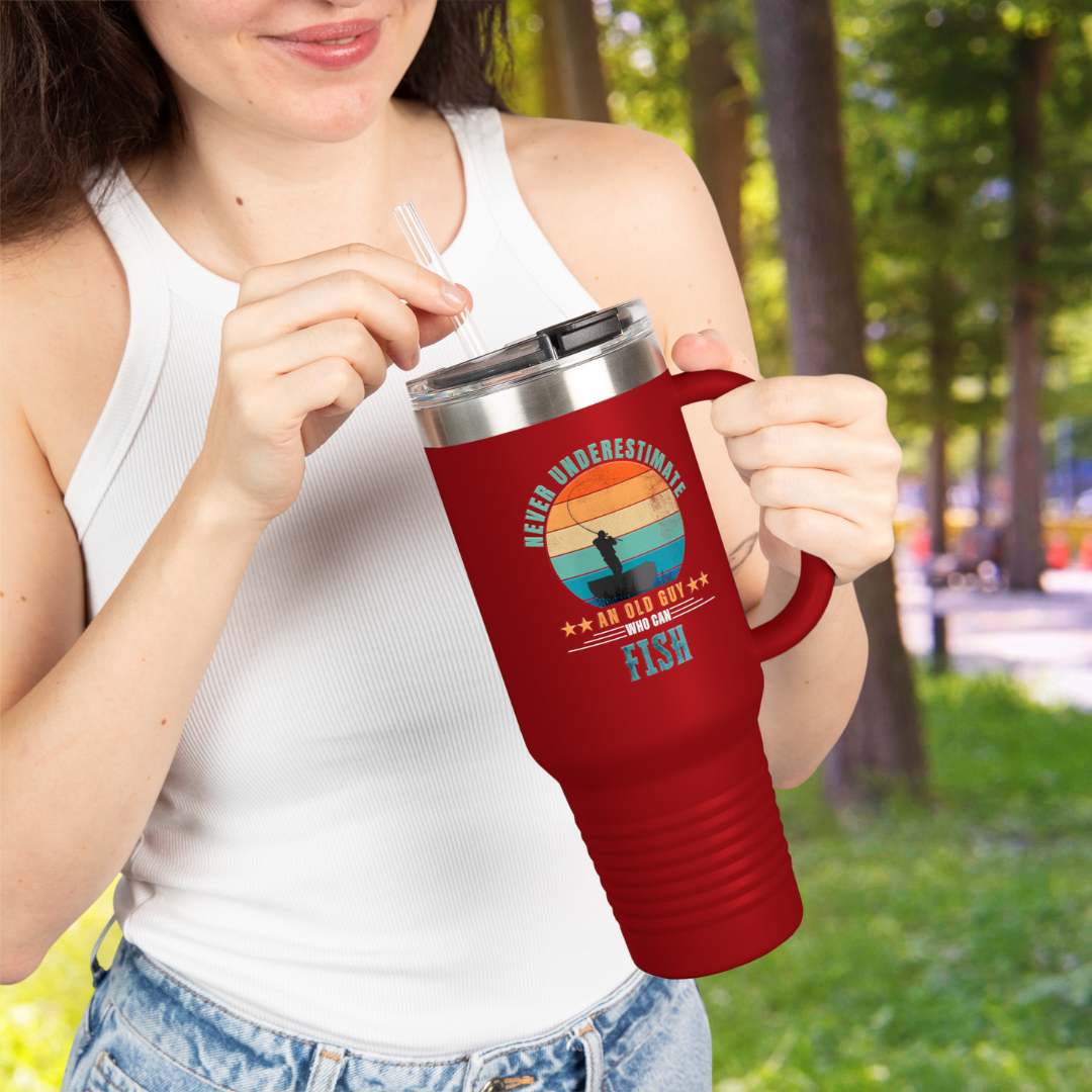 Never Underestimate an Old Guy Who Can Fish Travel Mug