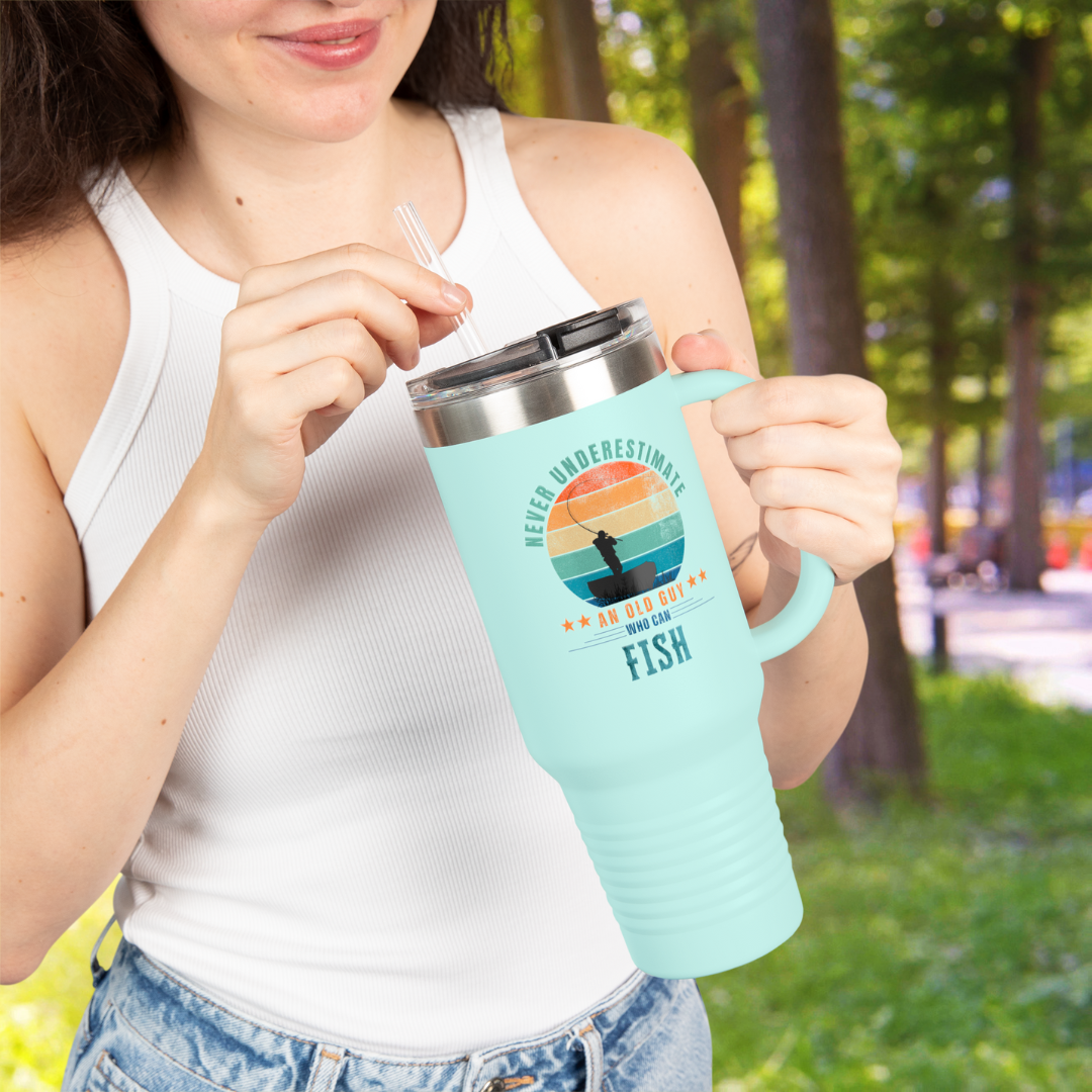 Never Underestimate an Old Guy Who Can Fish Travel Mug