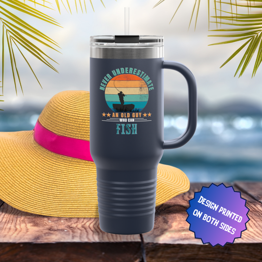 Never Underestimate an Old Guy Who Can Fish Travel Mug