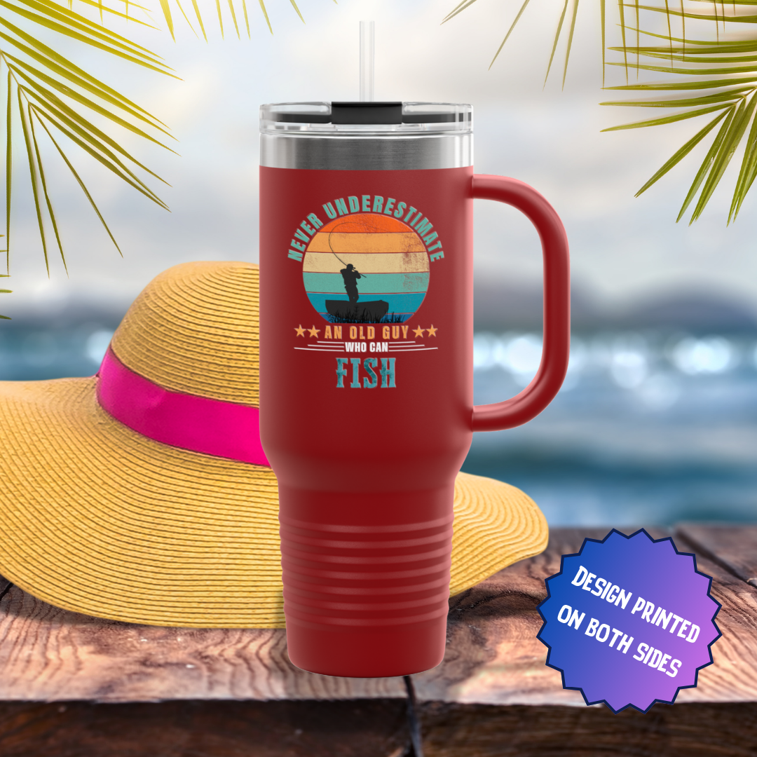Never Underestimate an Old Guy Who Can Fish Travel Mug