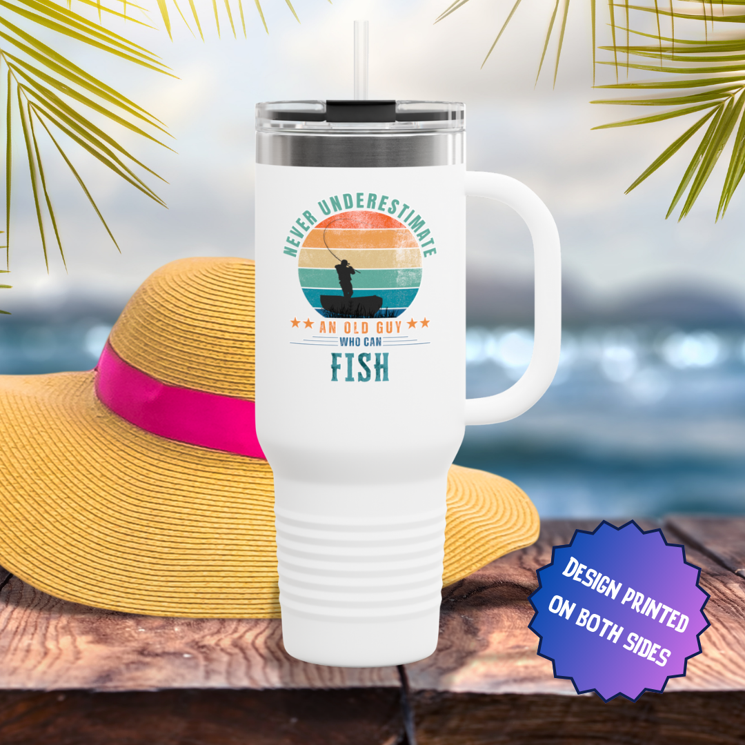 Never Underestimate an Old Guy Who Can Fish Travel Mug